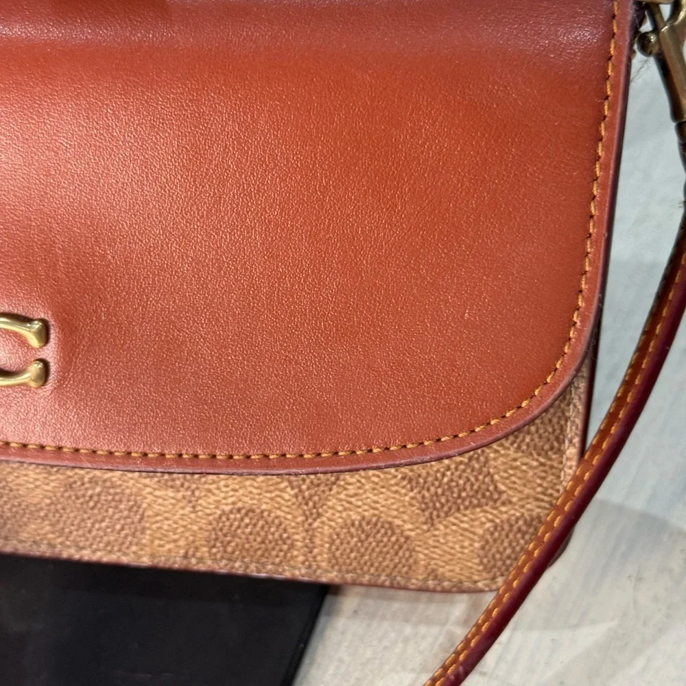 Coach Brown Signature Canvas and Leather Crossbody with Gold 'C'